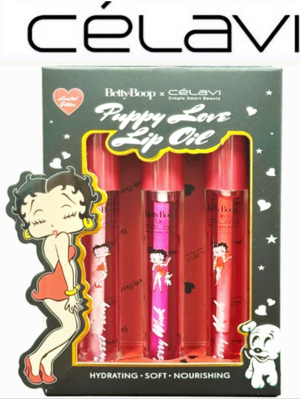 Celavi X Betty Boop Puppy Love Lip Oil Trio